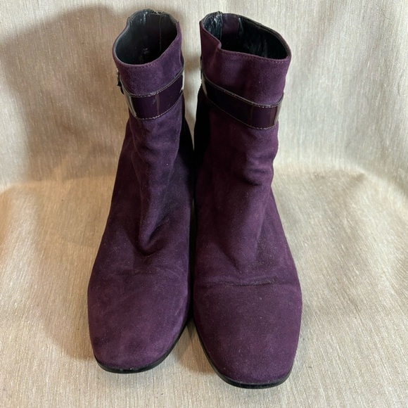 AQUATALIA Sz 9.5 Luanna Purple Suede Patent Leather Made in Italy Ankle Booties - Picture 2 of 10